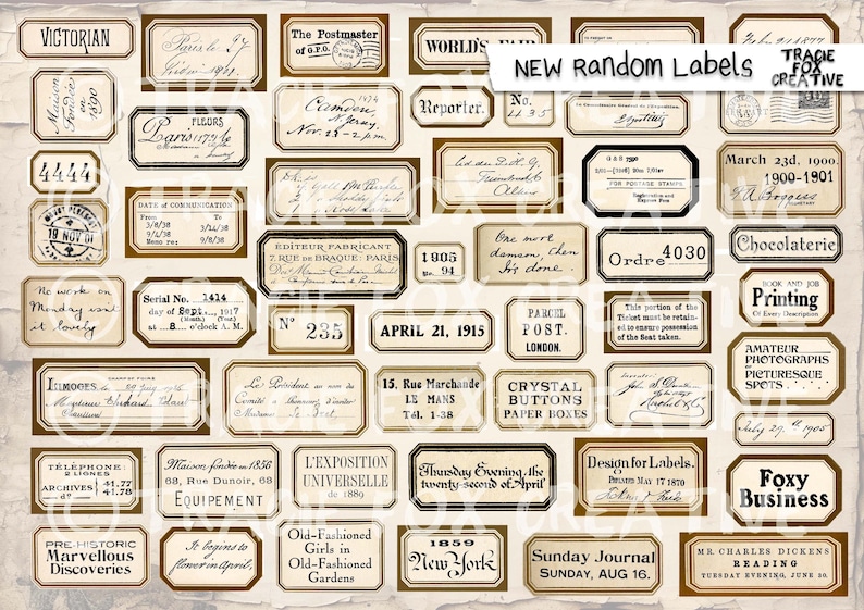 Random Label Texture Vintage Style Random Labels for Junk Journals & Scrapbooking (digital ...