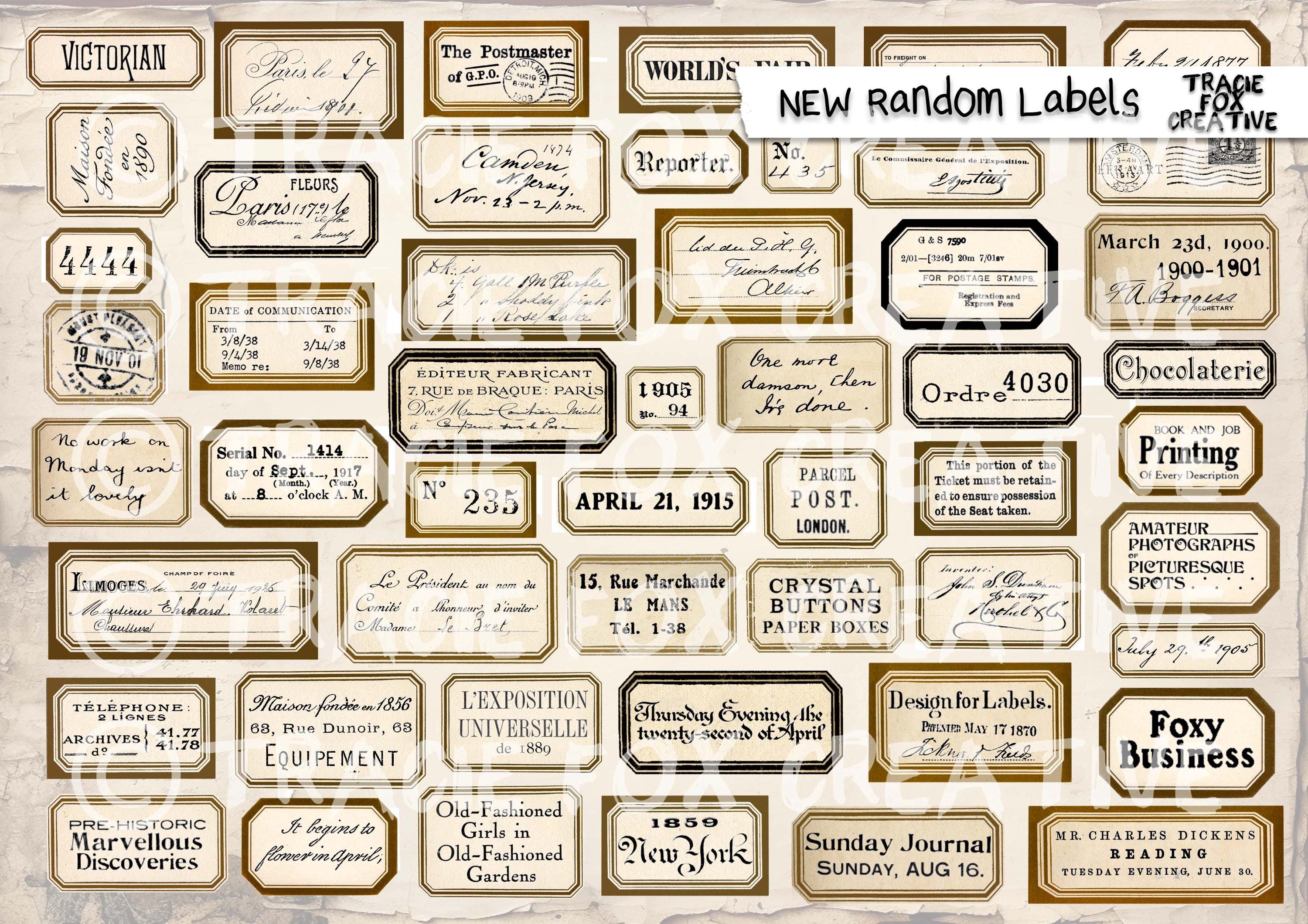 Vintage Style Random Labels for Junk Journals & Scrapbooking (digital ...