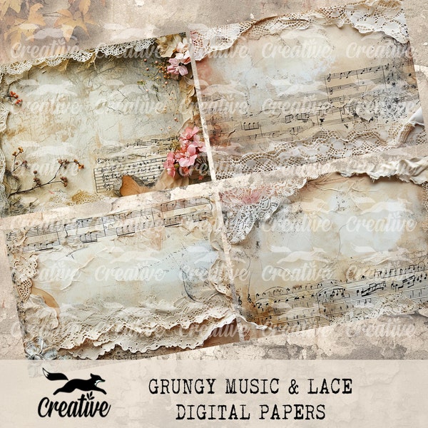 Grungy Music & Lace, Digital Papers, Boho Style, DIGI24 04