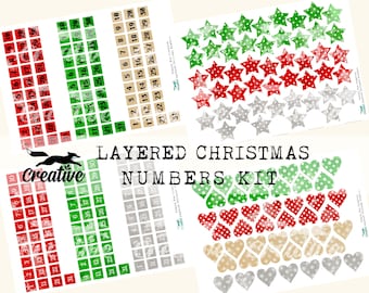 Layered Christmas Numbers, Printable Digital Kit, DIGI22 44