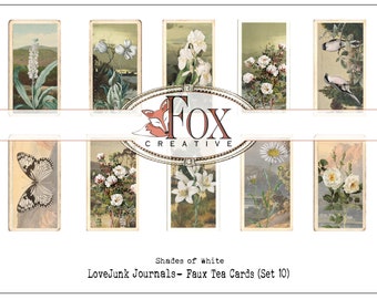 Shades of White Digital Tea Cards, Faux Tea Cards Set 10 DIGI19 02