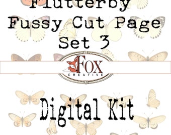 SET 3 Butterfly Images, Fussy Cut Pages, Flutterby Digital Kit DIGI19 90