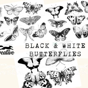 Papillons noirs et blancs à coupe fine et étiquettes, kit numérique, DIGI22 06