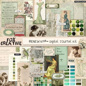 RENEW 2026 – Zestaw do cyfrowego dziennika | Papiery do cyfrowego scrapbookingu z wiosennymi efemerydami DIGI26 02