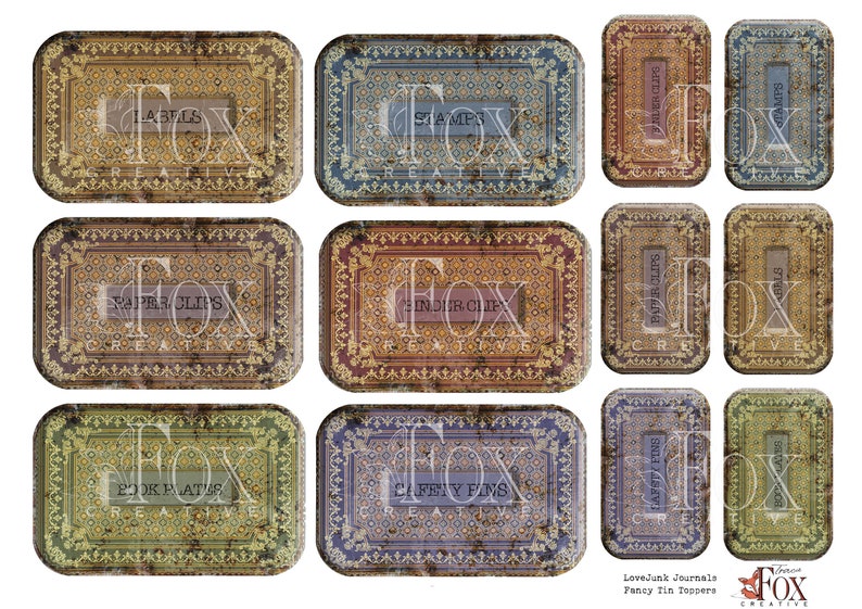 FANCY Tin Toppers Set 3, Digital Kit, Junk Journals, Vintage Tin Tags, DIGI20 52 image 2