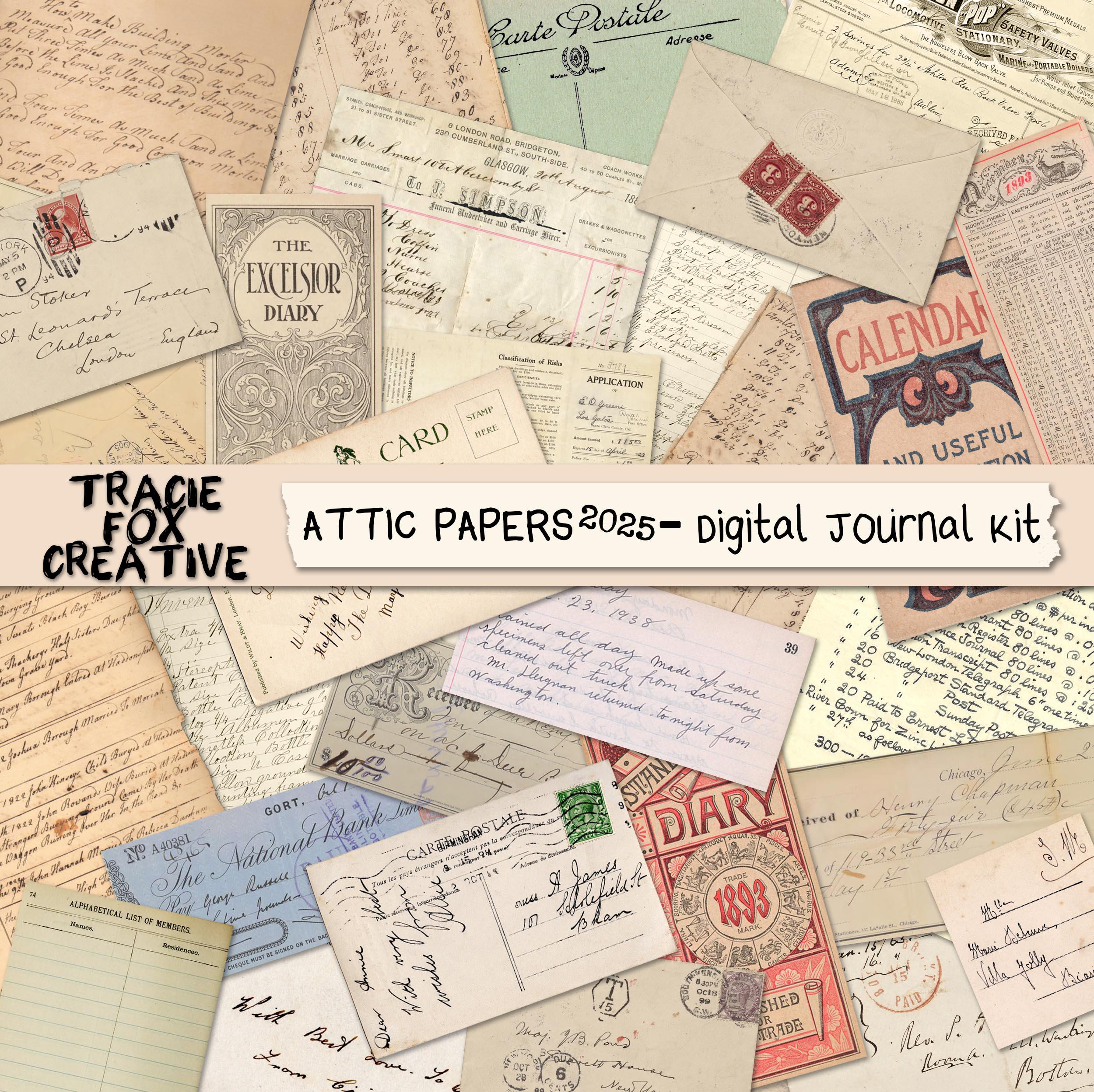 Papeles del Ático 2025: Recortes de papel vintage grunge, documentos digitales para diarios, elementos imprimibles para scrapbooking. DIGI25 36