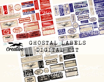 GHOSTAL LABELS: Gruselige Halloween Etiketten, Fun Journal Digital, Printable Scrapbook Ephemera Kit DIGI22 36