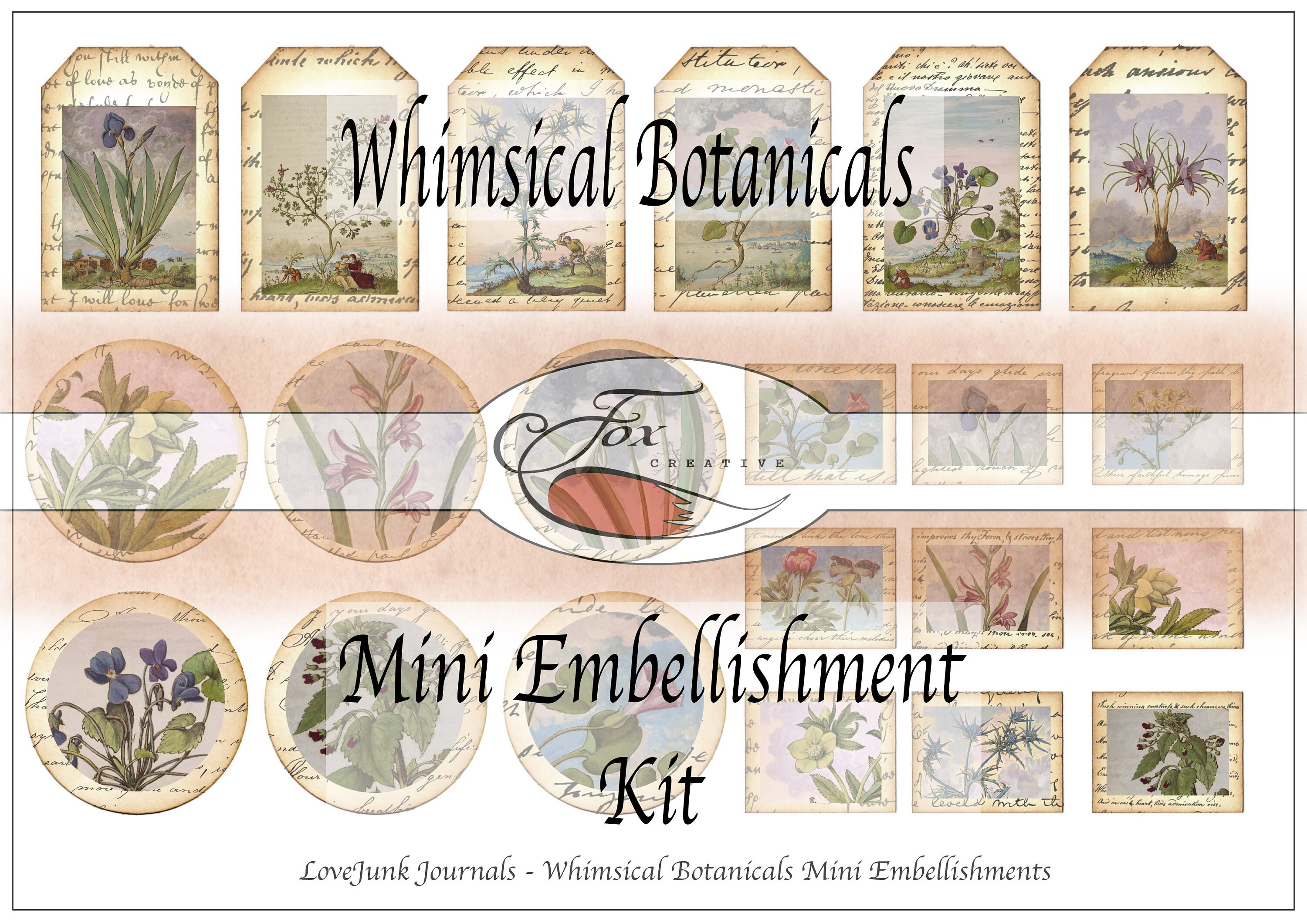 Digital Journal Embellishment Kit. whimsical Botanicals Mini Embellis…