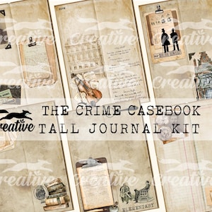 The CRIME CASEBOOK: Sherlock Holmes Themed TALL Skinny Journal Kit, Printable Scrapbooking Papers DIGI23 04 A4 Only