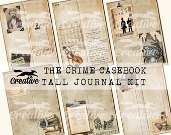O livro de casos criminais: Kit para diário longo e estreito com tema de Sherlock Holmes, papéis de scrapbook imprimíveis DIGI23 04, tamanho A4 apenas.