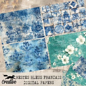 FRANSE BLAUWE SCRAPS Papier, digitale dagboek/scrapbookkit DIGI25 01