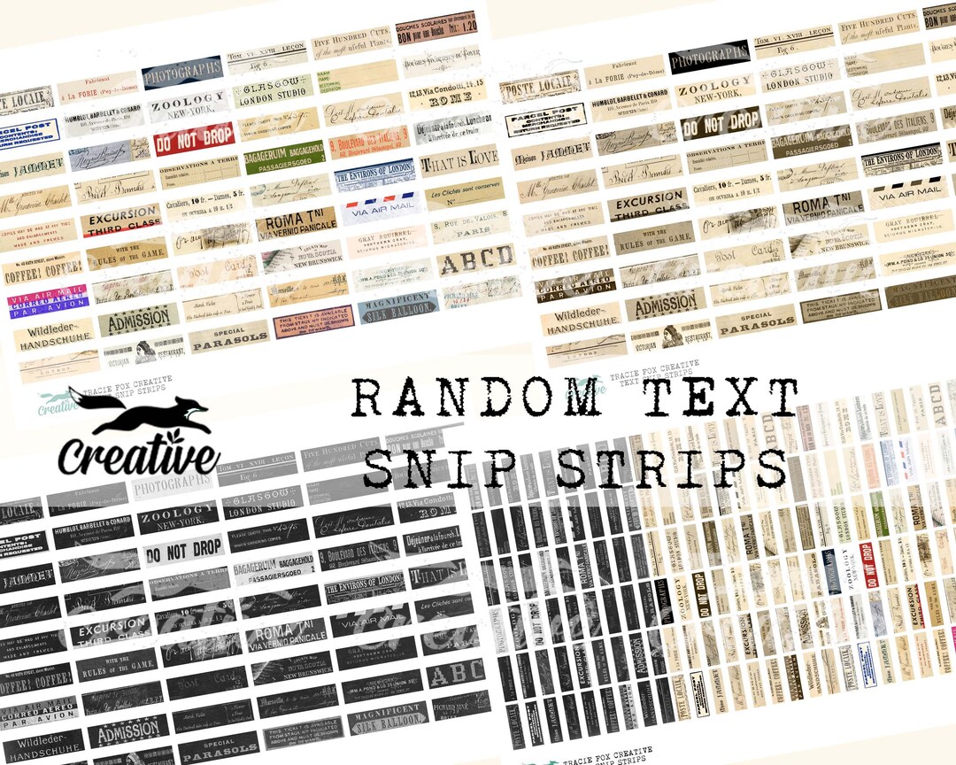 Random Text Printable RANDOM TEXT Snip Strips, Text Labels for Journals, Printable Scrapbook ...