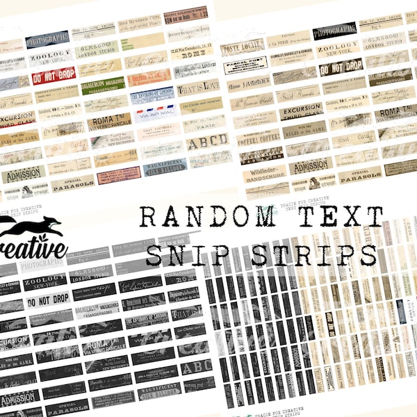 Random Text Snip Strips, DIGI22 10, Digital Text Labels