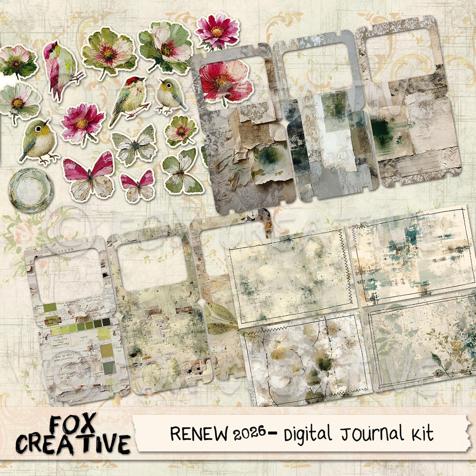 RENEW 2026 – Digital Journal Kit | Spring Ephemera Digital Scrapbook ...