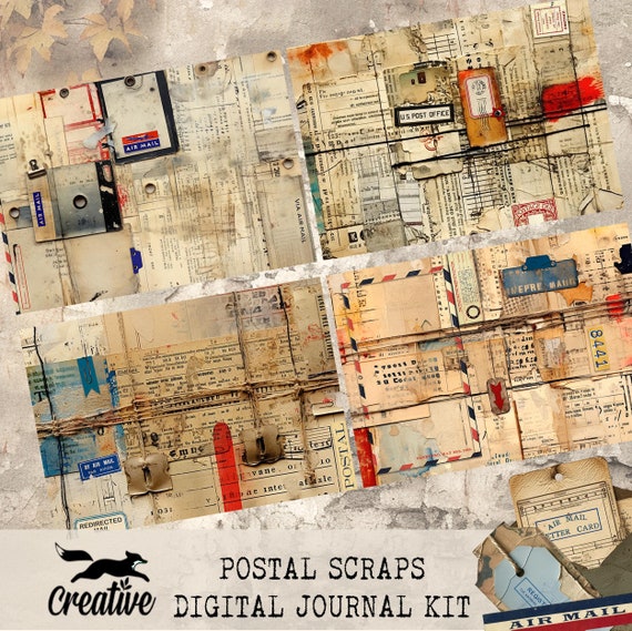 POSTAL SCRAPS, Digital Journal Kit, Scrapbooking Printable DIGI24 10