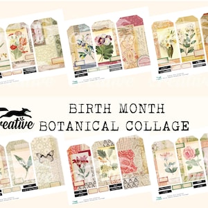 Collage botanique BIRTH MONTH MOIS, superpositions d'étiquettes et de papiers, journal numérique/kit de scrapbooking DIGI23 02