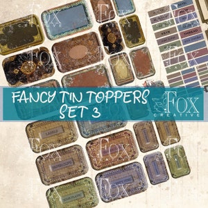 FANCY Tin Toppers Set 3, Digital Kit, Junk Journals, Vintage Tin Tags, DIGI20 52 image 1