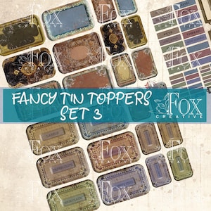 FANCY Tin Toppers Set 3, Digital Kit, Junk Journals, Vintage Tin Tags, DIGI20 52 image 1