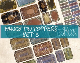 FANCY Tin Toppers Set 3, Digital Kit, Junk Journals, Vintage Tin Tags, DIGI20 52