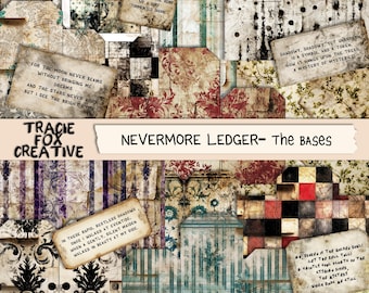 NEVERMORE LEDGER – BASES Creep on June2025! Tags/Envelopes for Journals/Scrapbooking, Halloween Journal Bases, Ephemera Kit DIGI25 30