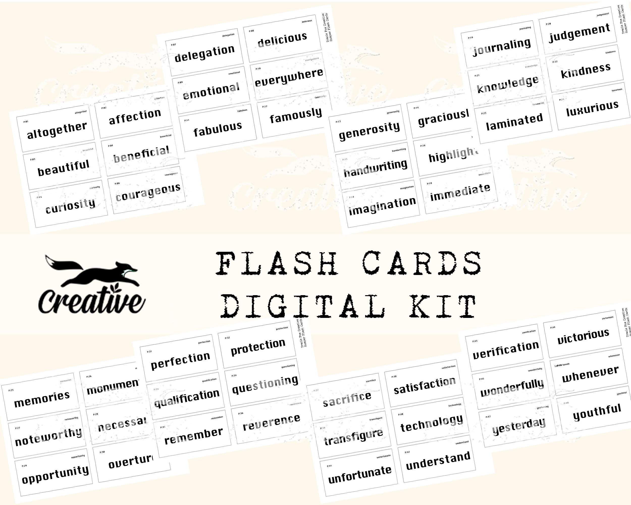 FLASH CARDS, Digital Journal Kit, Printable Scrapbook Ephemera, Vintage ...