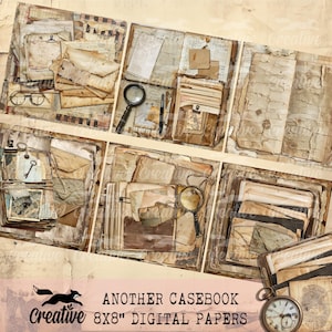 Carta digitale ANOTHER CASEBOOK – 8x8 Stile vintage stampabile per diari di scarto, scrapbooking, collage – Download immediato, DIGI25 04