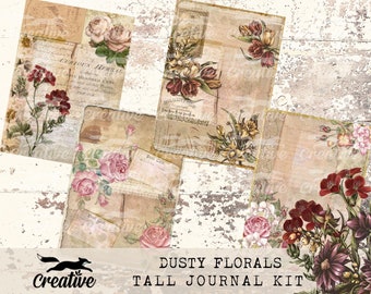 DUSTY FLORALS, großes dünnes Journal, Printable Journal/crapbooking Papiere, Digital Kit, DIGI23-19