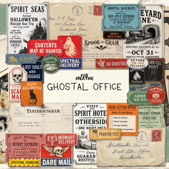 Ghostal Office Halloween Digital Kit,  Labels & Ephemera,  Halloween Printable DIGI26 18