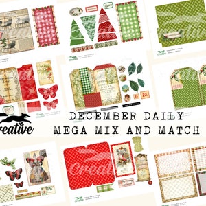 2021 DECEMBER DAGELIJKS Mega Mix en Match digitale kerstdagboekkit, afdrukbaar plakboek Ephemera DIGI22 23