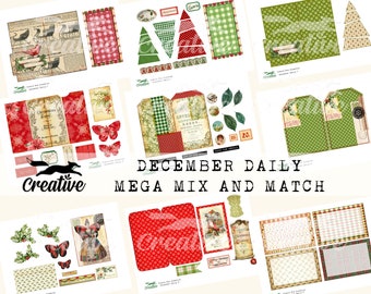 2021 DECEMBER DAILY Mega Mix and Match Christmas Digital Journal Kit, Printable Scrapbook Ephemera DIGI22 23