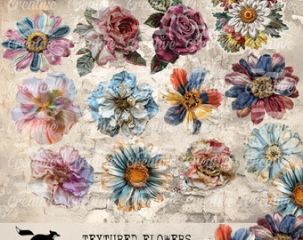 TEXTURIERTE BLUMEN, Fussy Cuts, Journal und Scrapbooking Digital Kit, Digitale Aufkleber DIGI24 23