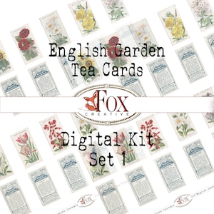 ENGELSE TUIN, bloementheekaarten/sigarettenkaarten set 1. Dagboek/plakboek Ephemera digitale kit: kaarten 1-25 DIGI19 26