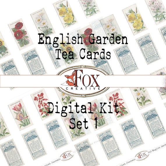 ENGLISH GARDEN, Flower Tea Cards/cigarette Cards Set 1. Journal/scrapbook  Ephemera Digital Kit: Cards 1-25 DIGI19 26