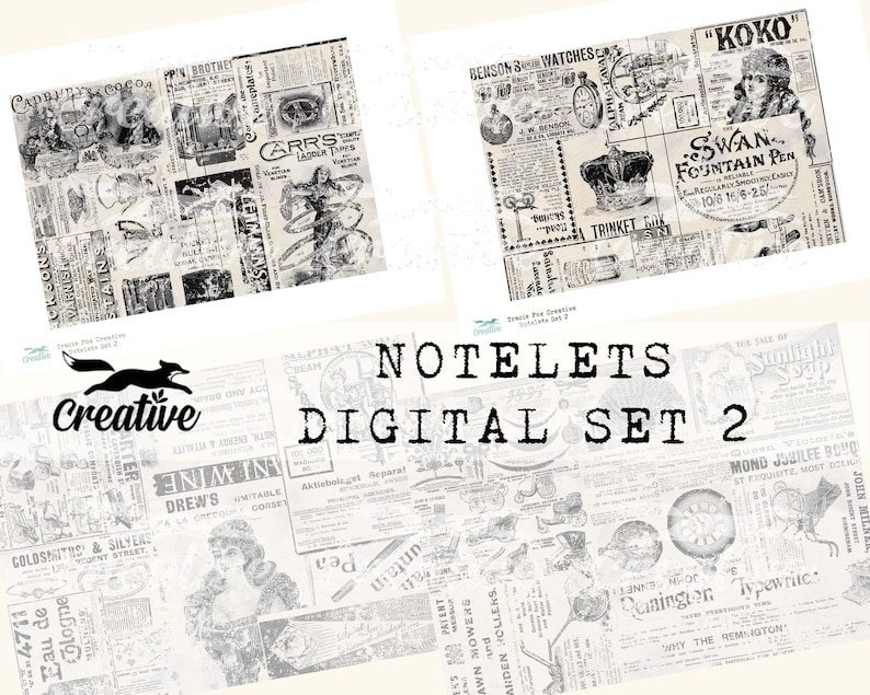 Notelets Text Digital Notelets Set: Printable Greeting Cards, Scrapbooking (DIGI22 20 ...