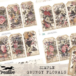 Op de afbeelding: Set van 10 digitale printbare labels met vintage bloemenillustraties in grunge-stijl. De labels zijn perfect om een ​​toets van rustieke charme toe te voegen aan uw knutselwerk en projecten.