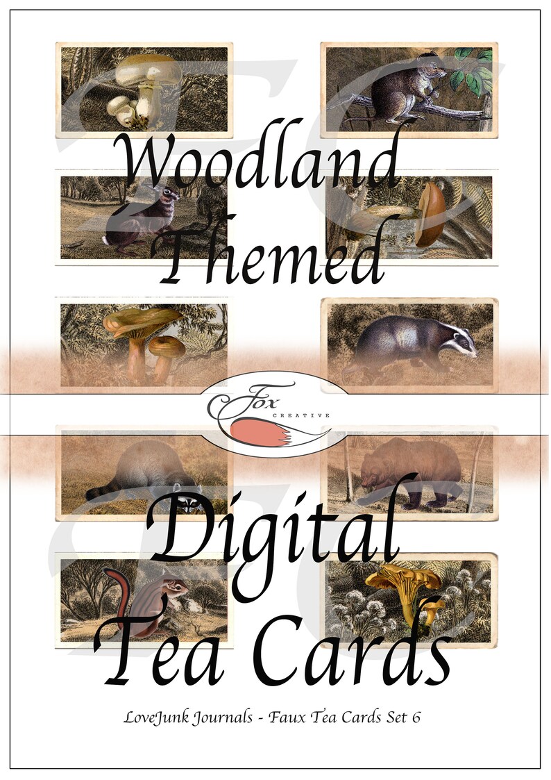 Woodland Digital Tea Cards. Faux Tea Cards. Set 6 DIGI18 56 - Etsy