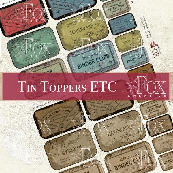 Tin Toppers Etc Set 1, Digital Kit, Junk Journals, Vintage Tin Tags, DIGI20 49