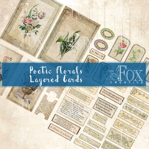 FLORAIS POÉTICOS, Cartões de Diário em Camadas, Kit Digital de Scrapbooking Ephemera DIGI20 60