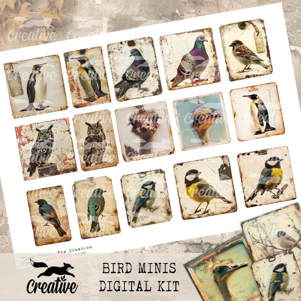 Mini figurines pour oiseaux, kit numérique pour oiseaux, DIGI24 15 oiseaux éphémères/étiquettes