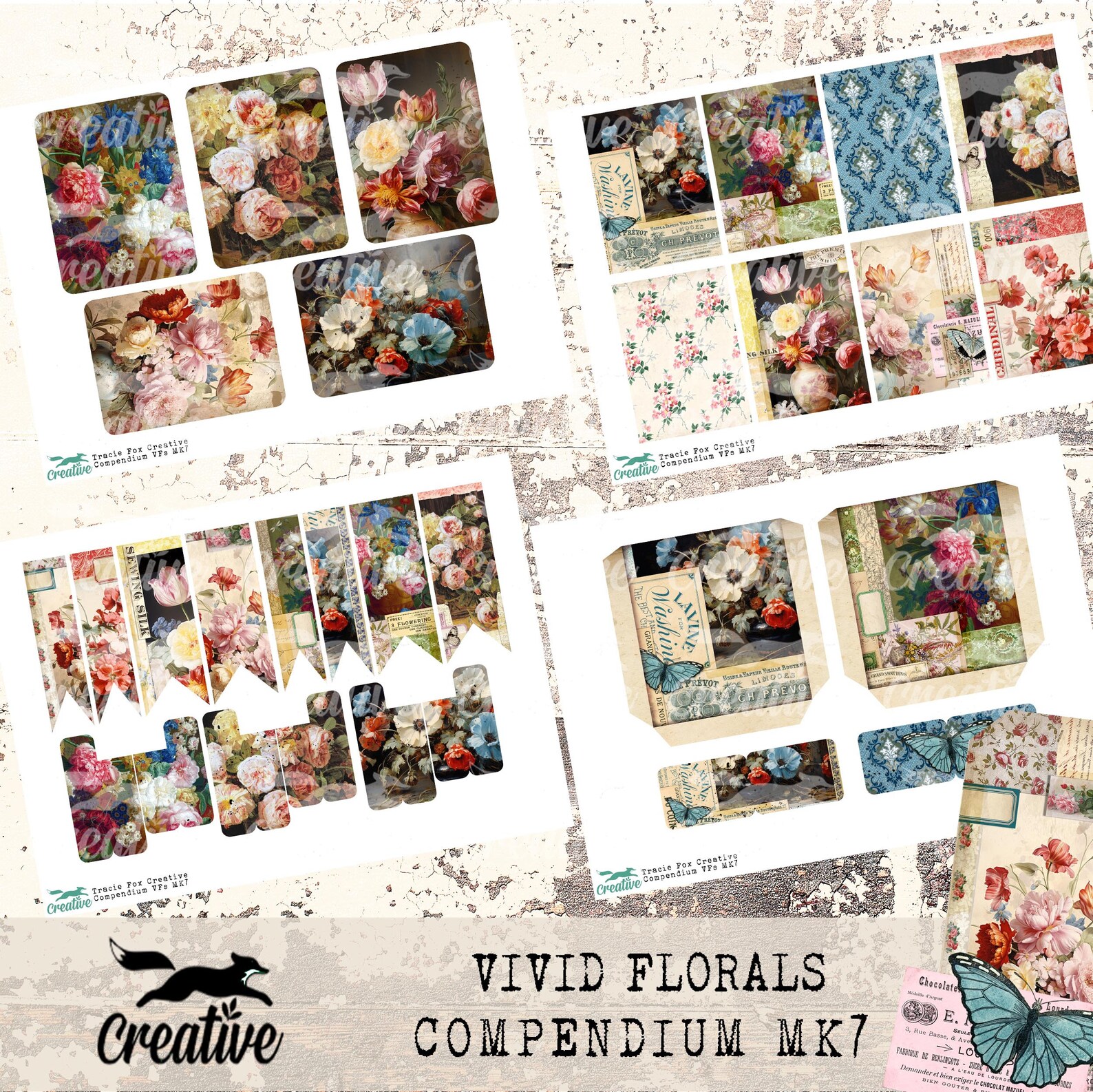 COMPENDIUM VIVID FLORALS MK7, Digital Journal Kit, Printable Scrapbook ...