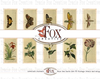 Petals and Wings Tea Cards. Faux Digital Tea Card Set DIGI19 58