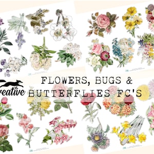 Fleurs, insectes et papillons, motifs originaux et diapositives numériques, papier journal/scrapbook éphémère, autocollants imprimables DIGI23 10