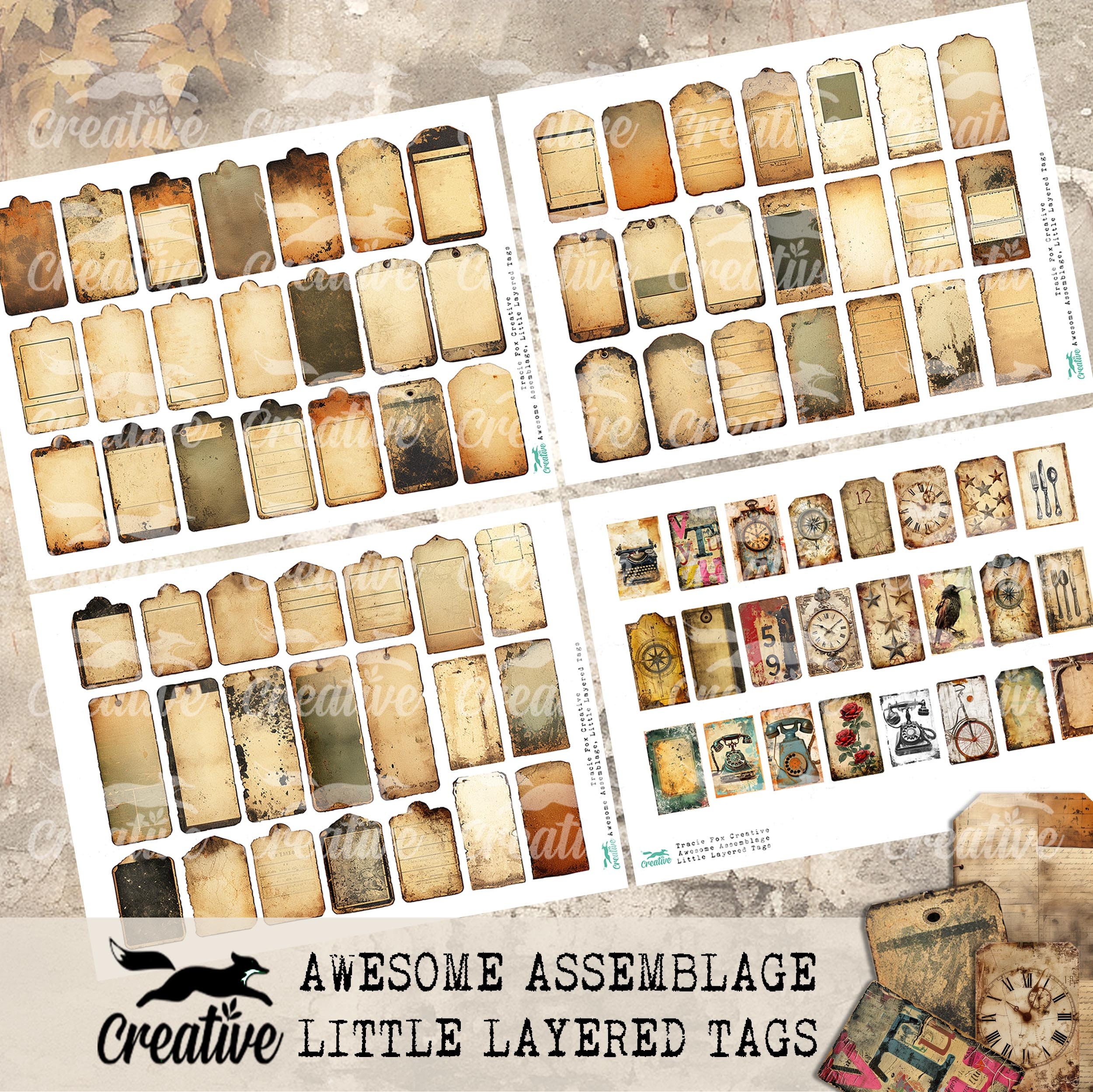 AWESOME ASSEMBLAGE, Little Layered Tags, Journal/Scrapbooking Digital Kit, DIGI24 07