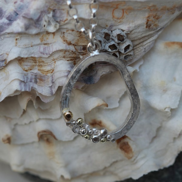 Silver and Gold Necklace, Barnacle Jewellery, Hand Made in Cornwall, Rustic Design, Nature Inspired, Organic, Natural Style