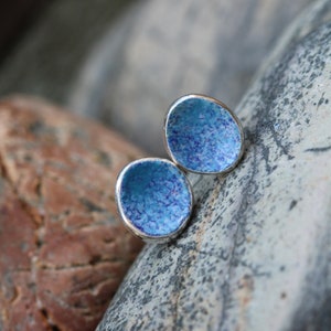 Ocean Studs, Silver Enamel Earrings, Organic Blue, Handmade Jewellery, Sea Inspired, Wild Swimming Swimmers,