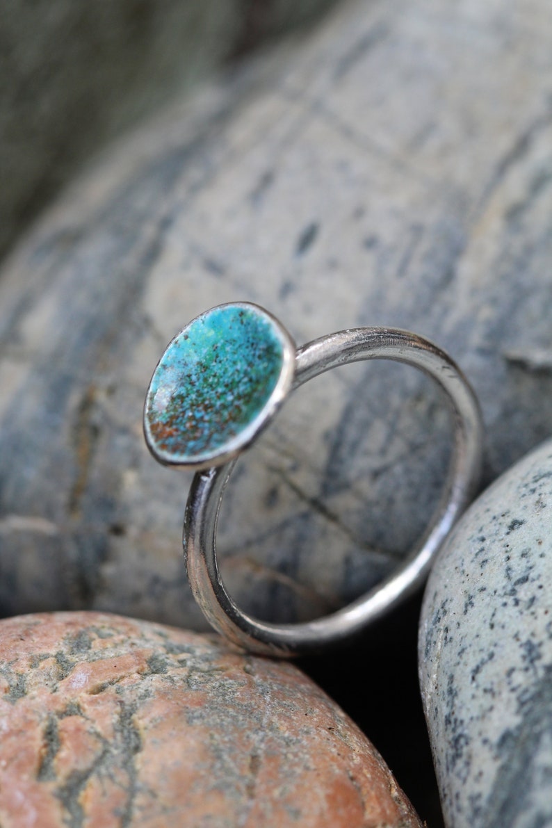 Turquoise Ring, Silver Enamel Jewellery, Coral Nature Inspired, The Sea and Me, Green and Blue, Ocean Lover image 5