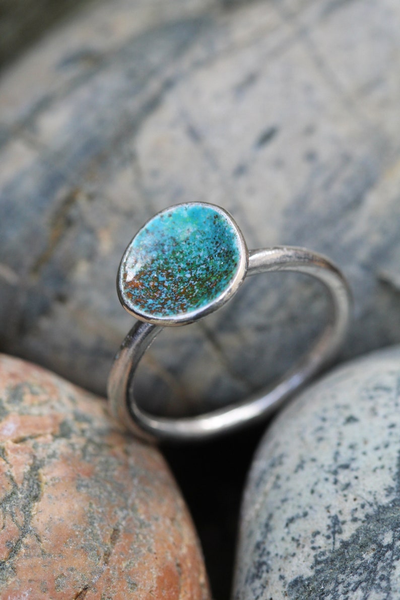 Turquoise Ring, Silver Enamel Jewellery, Coral Nature Inspired, The Sea and Me, Green and Blue, Ocean Lover image 1