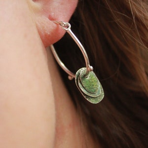 Lichen Enamel Silver Earrings, Made in UK, Mossy Natural Green, Drop Earrings, UK Jewellery, Contemporary Design, Organic Design