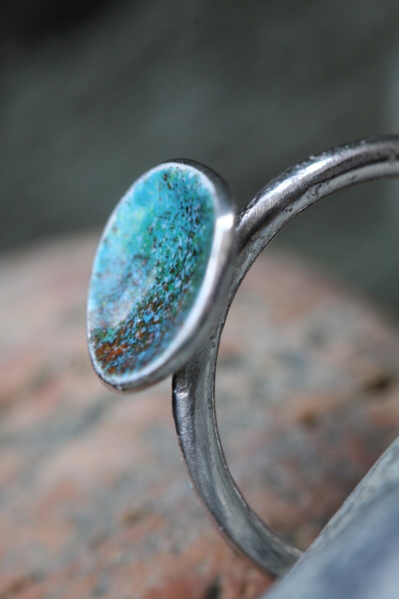 Turquoise Ring, Silver Enamel Jewellery, Coral Nature Inspired, The Sea and Me, Green and Blue, Ocean Lover image 3