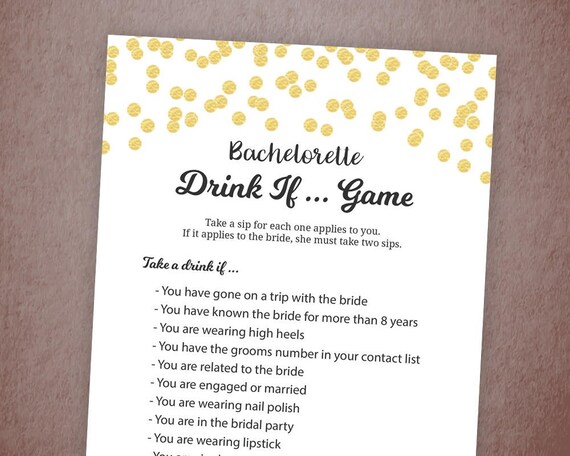 Bachelorette Drink If Game Gold Confetti Drinking Game Etsy